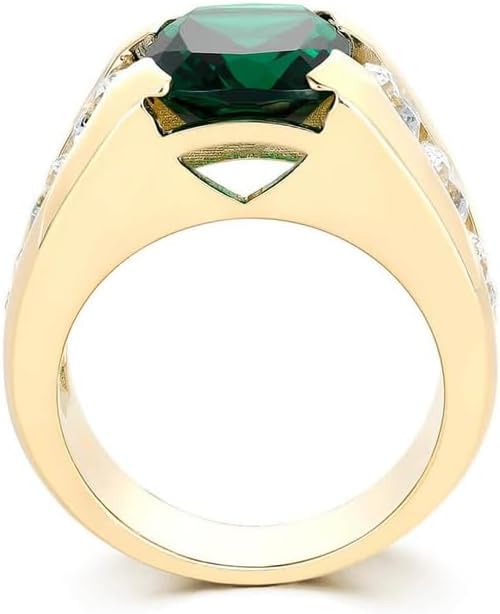 Emerald Men's Ring Sterling Silver 10K 14K 18K Real Gold Customized Green Gemstone Ring for Men Boyfriend Husband Engagement Wedding Anniversary Size 4-16