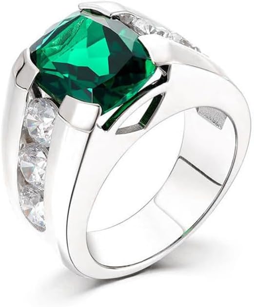Emerald Men's Ring Sterling Silver 10K 14K 18K Real Gold Customized Green Gemstone Ring for Men Boyfriend Husband Engagement Wedding Anniversary Size 4-16