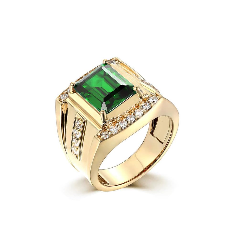 Emerald Men's Ring Sterling Silver 10K 14K 18K Real Gold Customized Green Gemstone Ring for Men Boyfriend Husband Engagement Wedding Anniversary Size 4-16