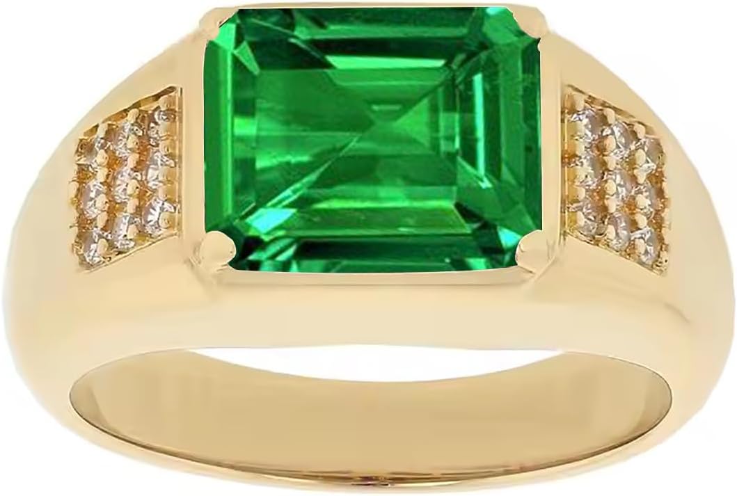 4ct Emerald Cut Gemstone Ring for Men 10K 14K 18K Real Gold Mens Gemstone Engagement Ring Luxury Mens Rings for Dad Husband Jewelry Gift for Birthday Father’s Day Valentine's Day