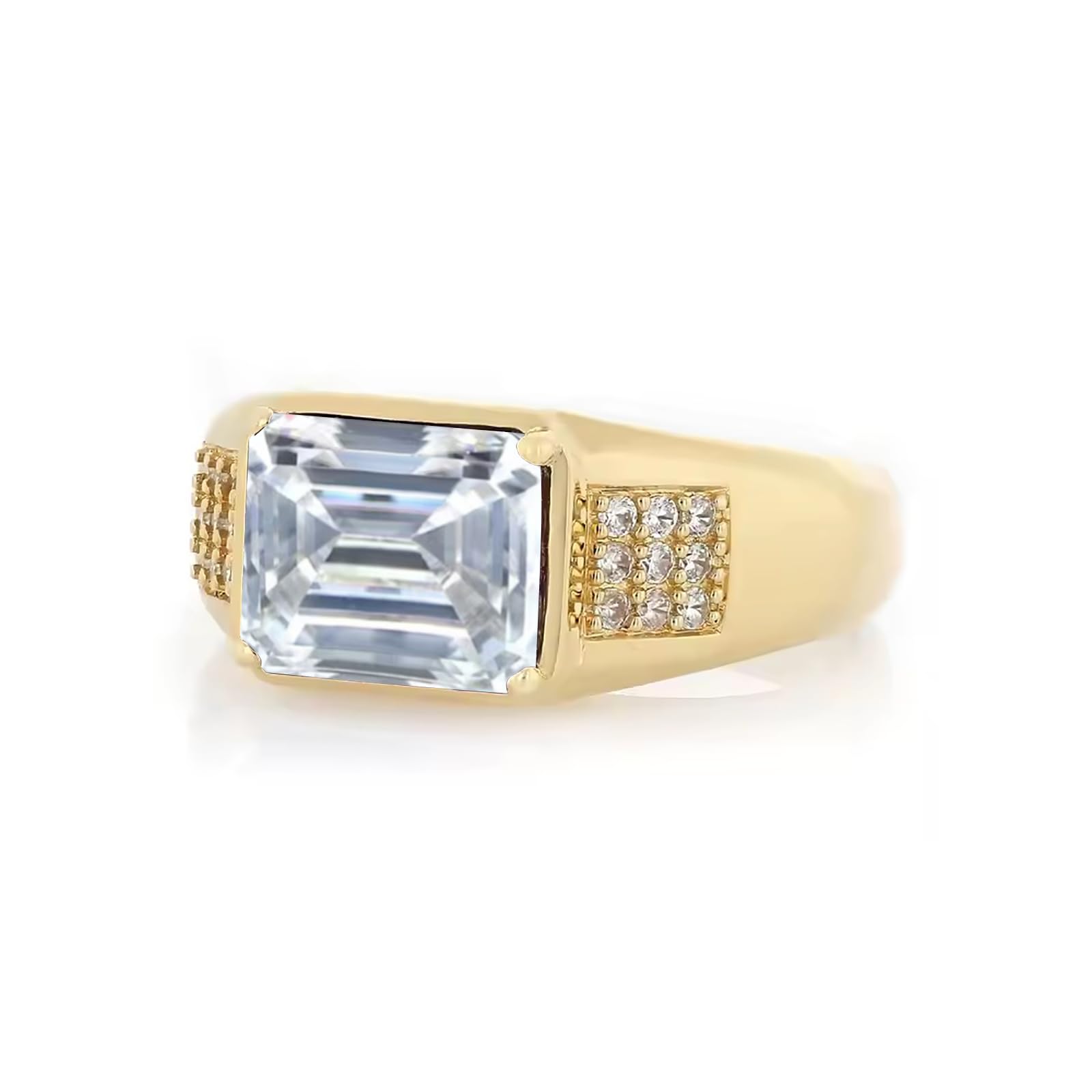 4ct Emerald Cut Gemstone Ring for Men 10K 14K 18K Real Gold Mens Gemstone Engagement Ring Luxury Mens Rings for Dad Husband Jewelry Gift for Birthday Father’s Day Valentine's Day