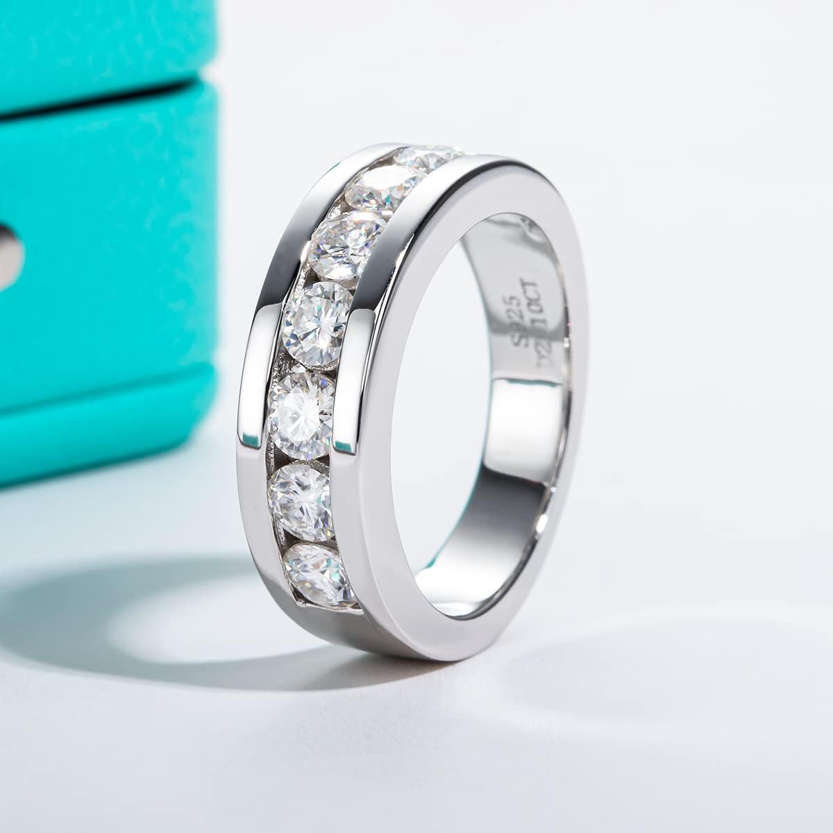 AnuClub Moissanite Wedding Band Half Eternity Rings D Color VVS1 925 Sterling Silver Anniversary Band Rings for Men with Certificate