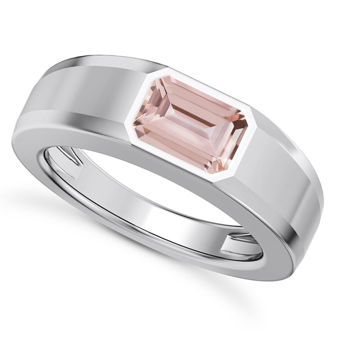1CT - 3CT Gemstone Signet Pinky Ring - Emerald Cut Gem Pinky Ring White Yellow Rose 10K 14K 18K Gold Sterling Silver Mens Gem Signet Rings for Anniversary Fathers Day