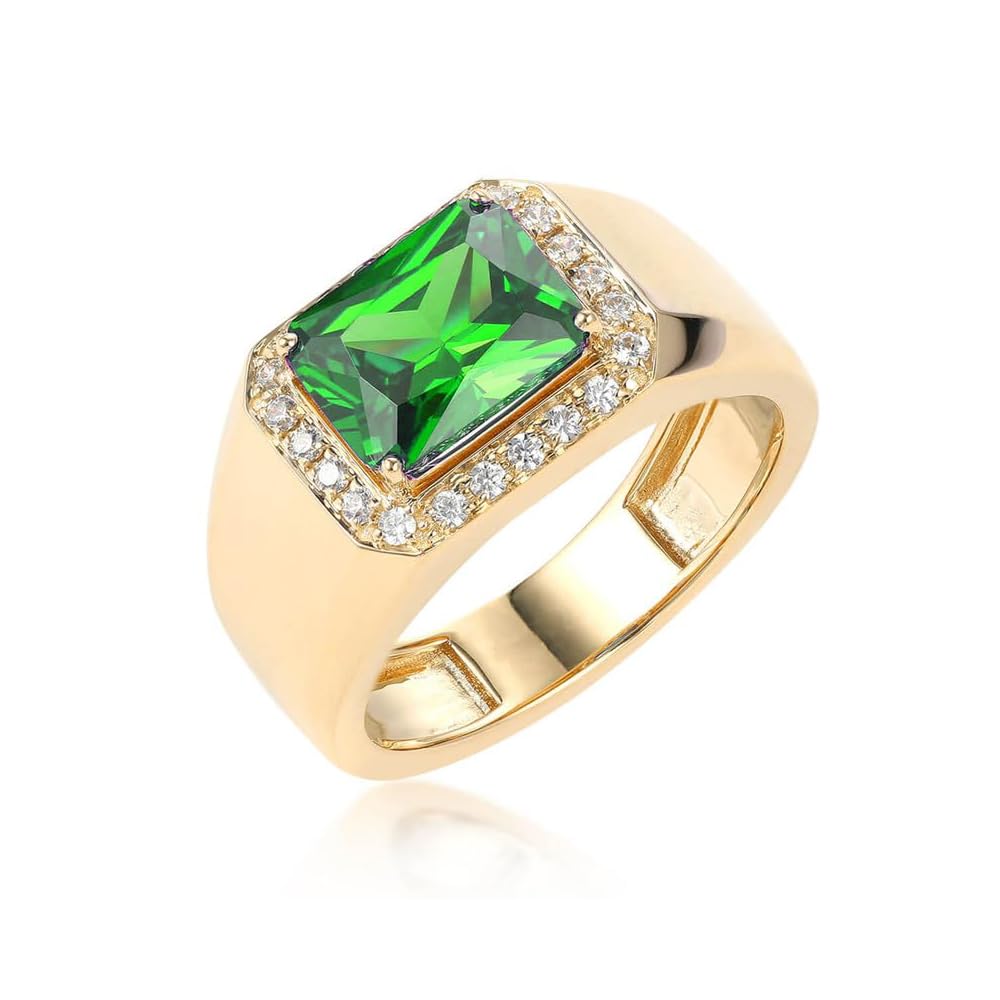 Emerald Men's Ring Sterling Silver 10K 14K 18K Real Gold Customized Green Gemstone Ring for Men Boyfriend Husband Engagement Wedding Anniversary Size 4-16