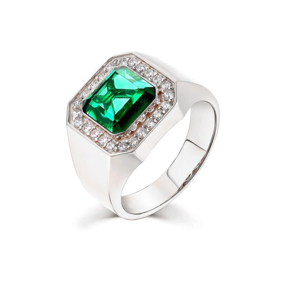 Emerald Men's Ring Sterling Silver 10K 14K 18K Real Gold Customized Green Gemstone Ring for Men Boyfriend Husband Engagement Wedding Anniversary Size 4-16