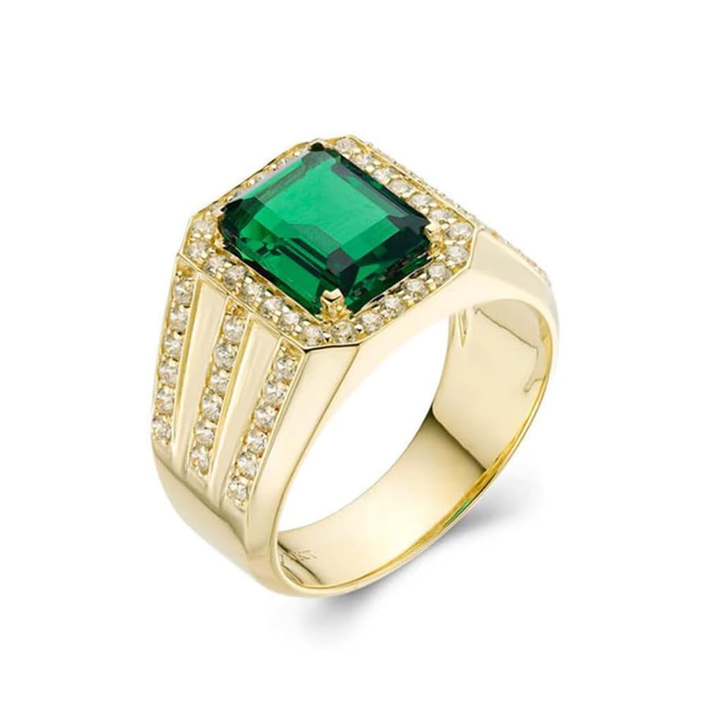 Emerald Men's Ring Sterling Silver 10K 14K 18K Real Gold Customized Green Gemstone Ring for Men Boyfriend Husband Engagement Wedding Anniversary Size 4-16