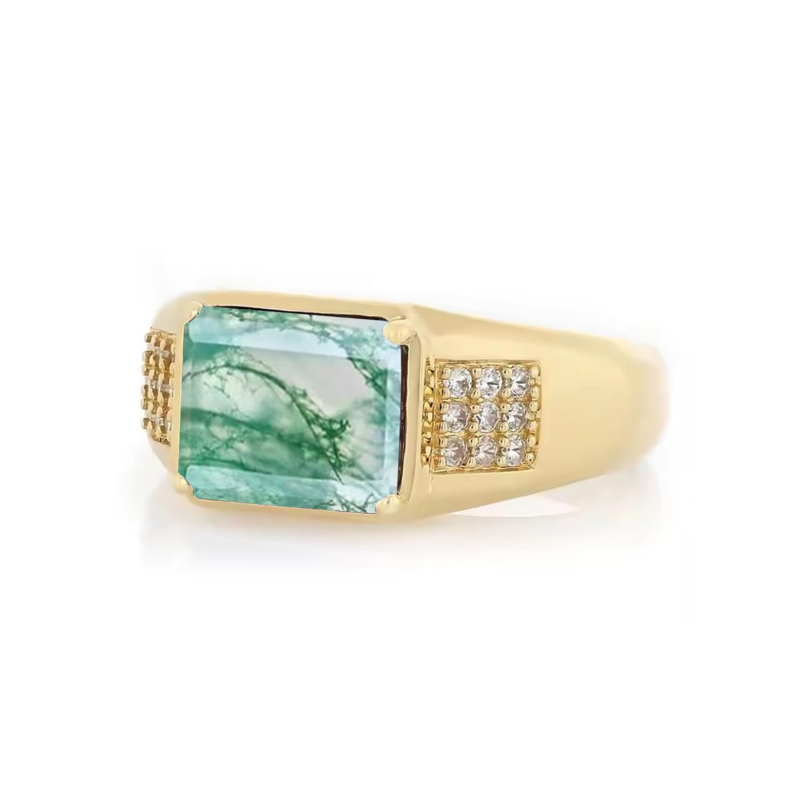 4ct Emerald Cut Gemstone Ring for Men 10K 14K 18K Real Gold Mens Gemstone Engagement Ring Luxury Mens Rings for Dad Husband Jewelry Gift for Birthday Father’s Day Valentine's Day