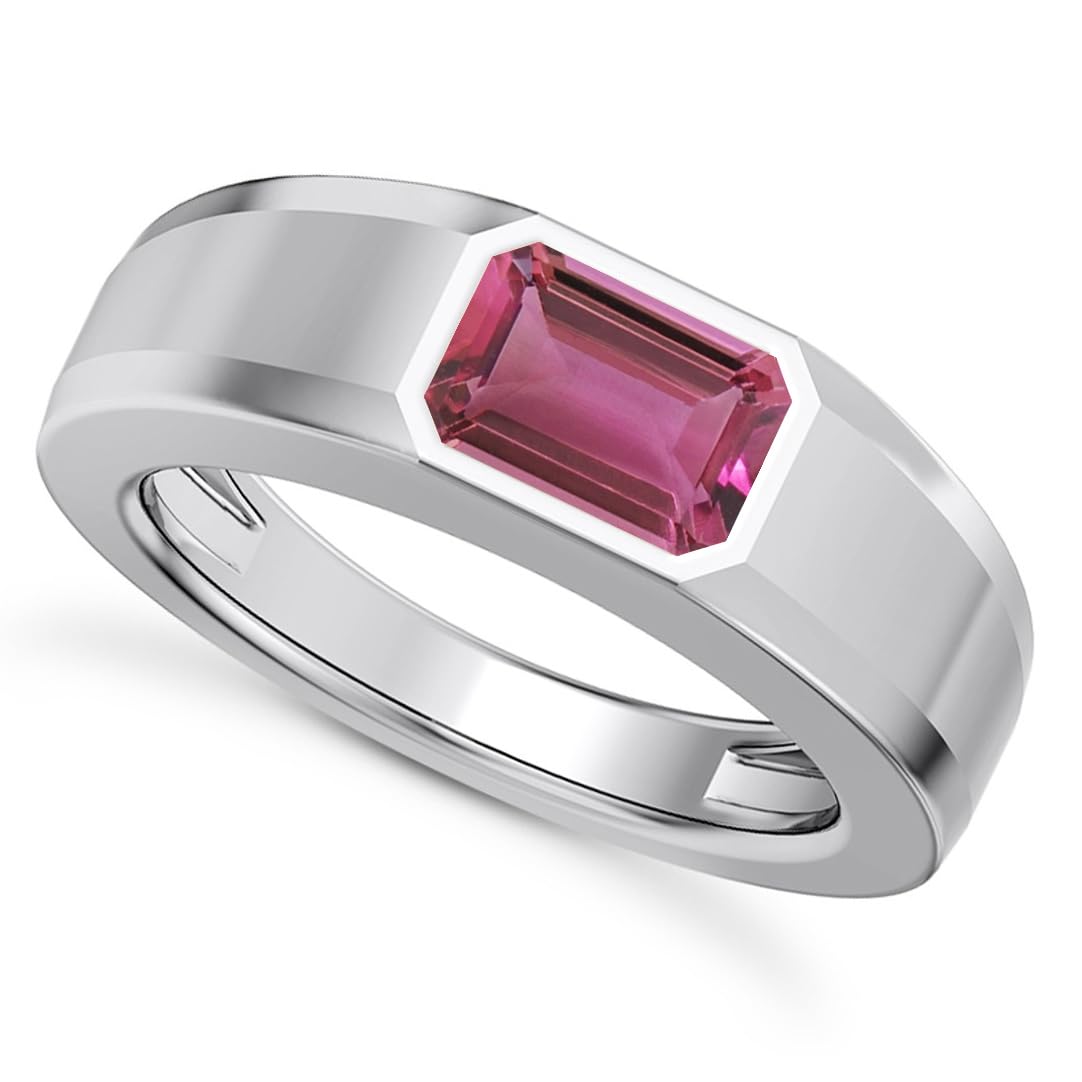 1CT - 3CT Gemstone Signet Pinky Ring - Emerald Cut Gem Pinky Ring White Yellow Rose 10K 14K 18K Gold Sterling Silver Mens Gem Signet Rings for Anniversary Fathers Day
