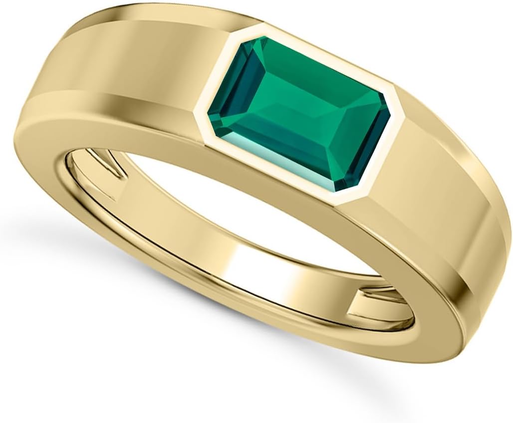 1CT - 3CT Gemstone Signet Pinky Ring - Emerald Cut Gem Pinky Ring White Yellow Rose 10K 14K 18K Gold Sterling Silver Mens Gem Signet Rings for Anniversary Fathers Day