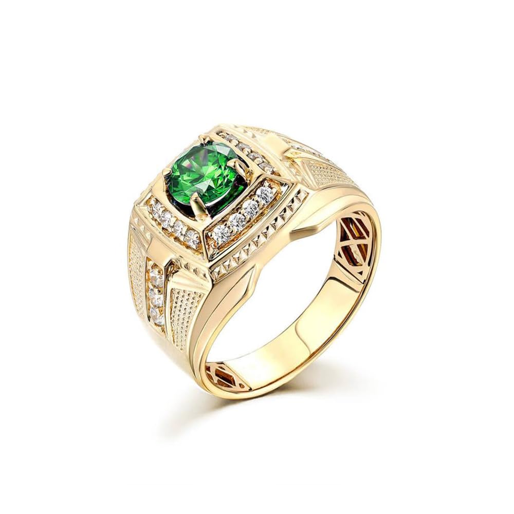 Emerald Men's Ring Sterling Silver 10K 14K 18K Real Gold Customized Green Gemstone Ring for Men Boyfriend Husband Engagement Wedding Anniversary Size 4-16
