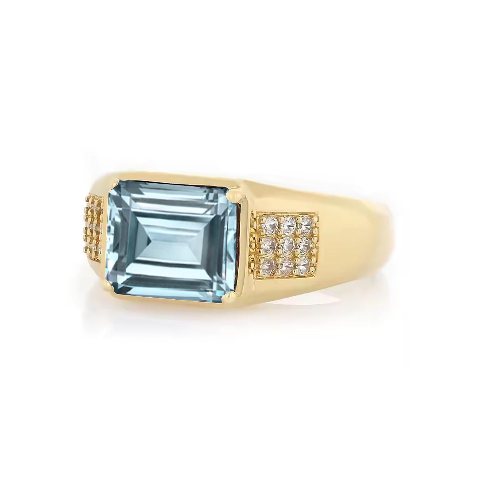 4ct Emerald Cut Gemstone Ring for Men 10K 14K 18K Real Gold Mens Gemstone Engagement Ring Luxury Mens Rings for Dad Husband Jewelry Gift for Birthday Father’s Day Valentine's Day