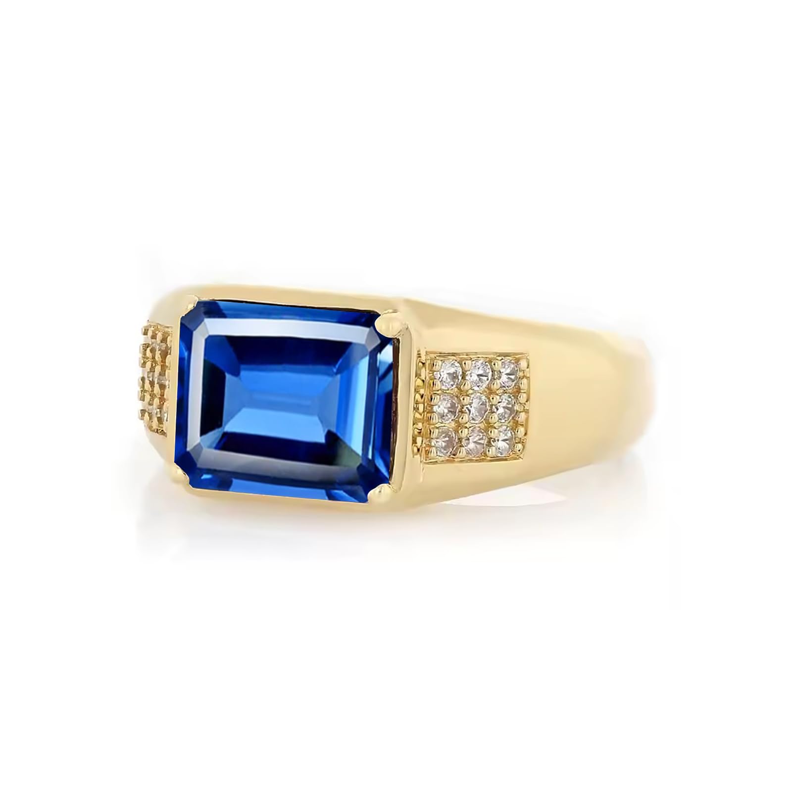 4ct Emerald Cut Gemstone Ring for Men 10K 14K 18K Real Gold Mens Gemstone Engagement Ring Luxury Mens Rings for Dad Husband Jewelry Gift for Birthday Father’s Day Valentine's Day