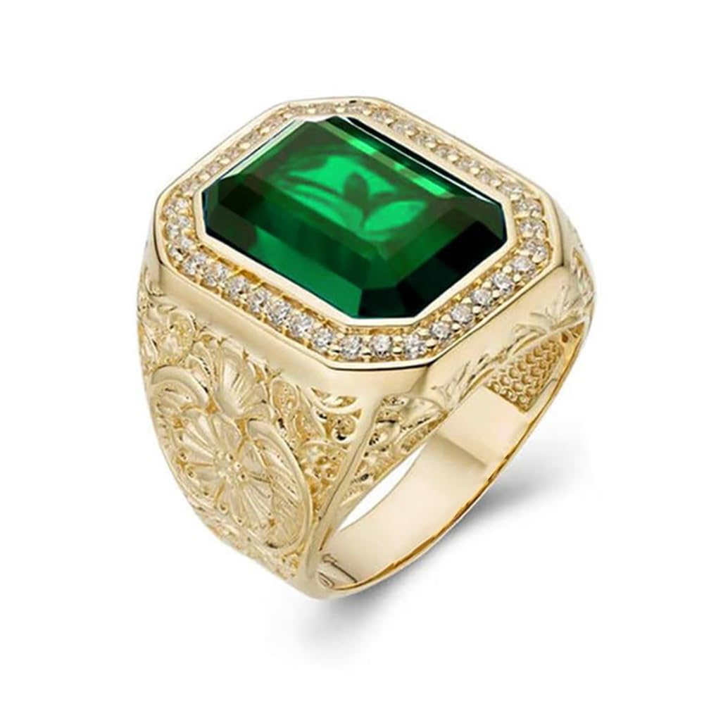 Emerald Men's Ring Sterling Silver 10K 14K 18K Real Gold Customized Green Gemstone Ring for Men Boyfriend Husband Engagement Wedding Anniversary Size 4-16