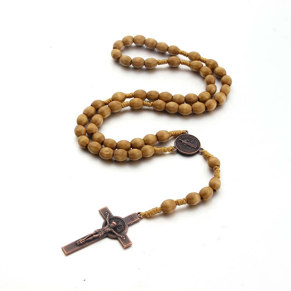 KOMI Handmade Wooden Catholic Rosaries, Rosary Beads Necklace From Bethlehem Wood Christian Prayer Holy Soil Medal & Metal Cross For Catholic Or Christian Gift