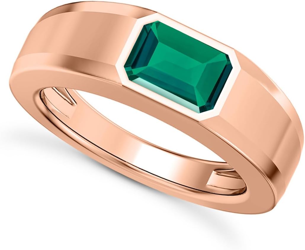 1CT - 3CT Gemstone Signet Pinky Ring - Emerald Cut Gem Pinky Ring White Yellow Rose 10K 14K 18K Gold Sterling Silver Mens Gem Signet Rings for Anniversary Fathers Day