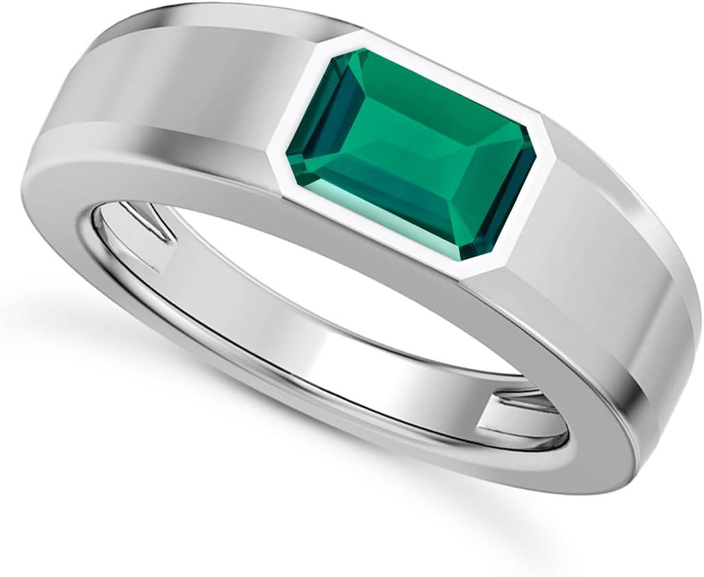 1CT - 3CT Gemstone Signet Pinky Ring - Emerald Cut Gem Pinky Ring White Yellow Rose 10K 14K 18K Gold Sterling Silver Mens Gem Signet Rings for Anniversary Fathers Day