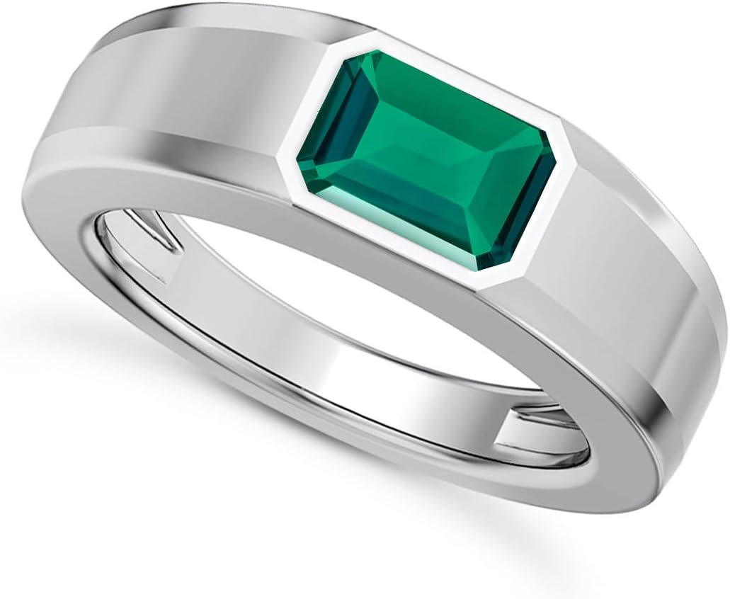 1CT - 3CT Gemstone Signet Pinky Ring - Emerald Cut Gem Pinky Ring White Yellow Rose 10K 14K 18K Gold Sterling Silver Mens Gem Signet Rings for Anniversary Fathers Day