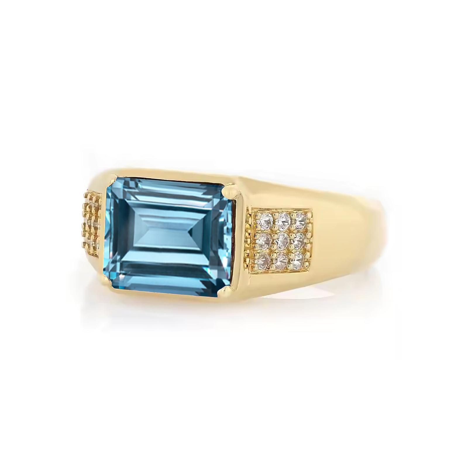 4ct Emerald Cut Gemstone Ring for Men 10K 14K 18K Real Gold Mens Gemstone Engagement Ring Luxury Mens Rings for Dad Husband Jewelry Gift for Birthday Father’s Day Valentine's Day