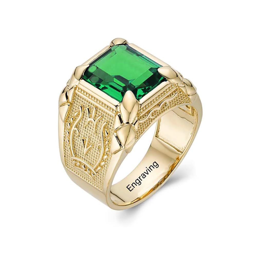 Emerald Men's Ring Sterling Silver 10K 14K 18K Real Gold Customized Green Gemstone Ring for Men Boyfriend Husband Engagement Wedding Anniversary Size 4-16