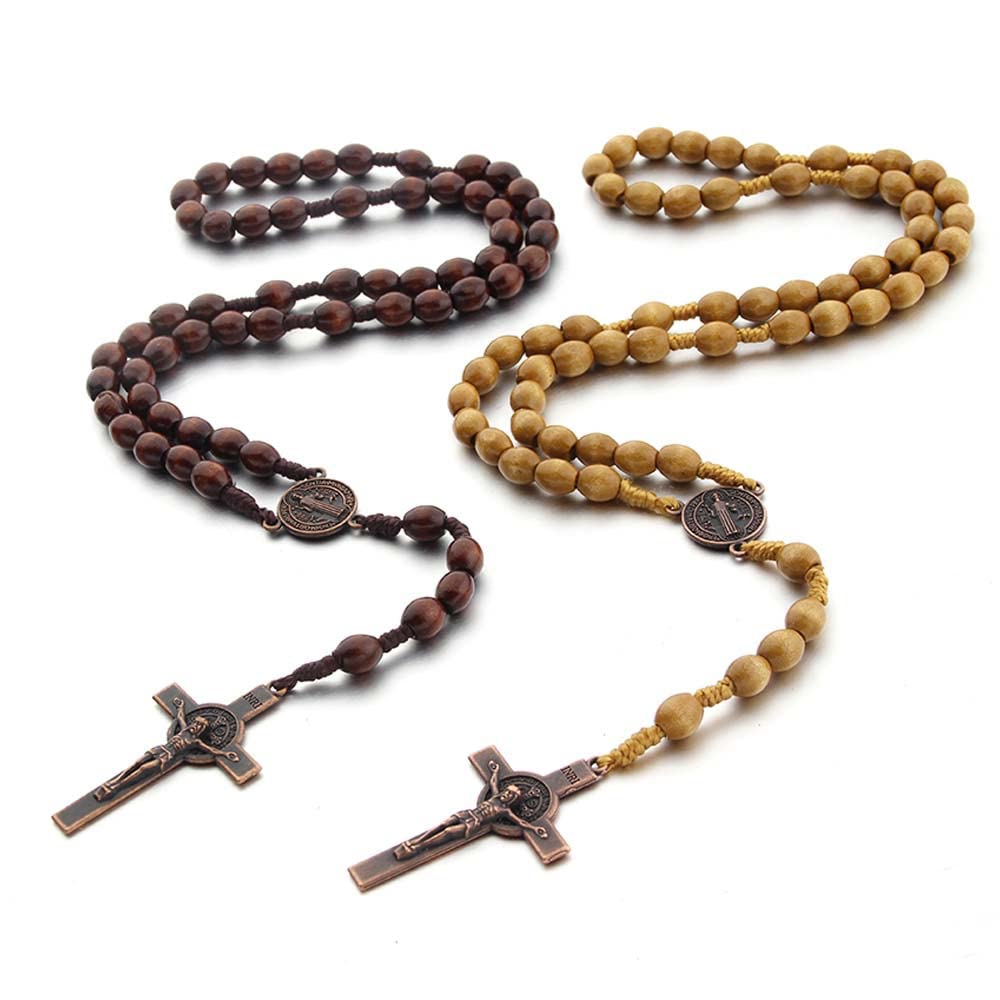KOMI Handmade Wooden Catholic Rosaries, Rosary Beads Necklace From Bethlehem Wood Christian Prayer Holy Soil Medal & Metal Cross For Catholic Or Christian Gift