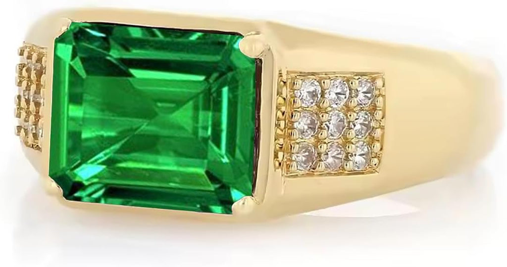 4ct Emerald Cut Gemstone Ring for Men 10K 14K 18K Real Gold Mens Gemstone Engagement Ring Luxury Mens Rings for Dad Husband Jewelry Gift for Birthday Father’s Day Valentine's Day