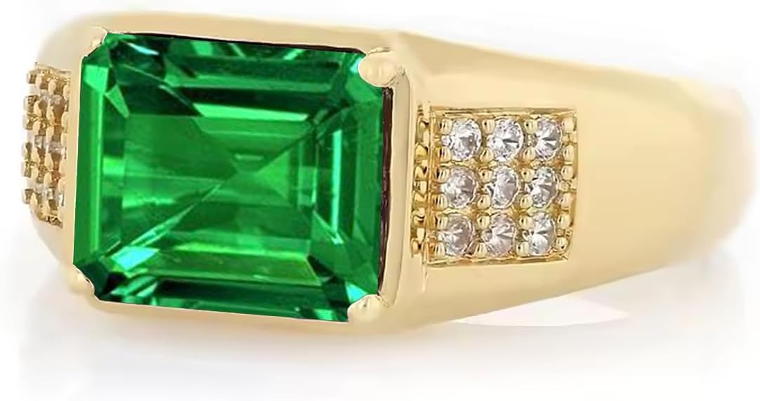 4ct Emerald Cut Gemstone Ring for Men 10K 14K 18K Real Gold Mens Gemstone Engagement Ring Luxury Mens Rings for Dad Husband Jewelry Gift for Birthday Father’s Day Valentine's Day