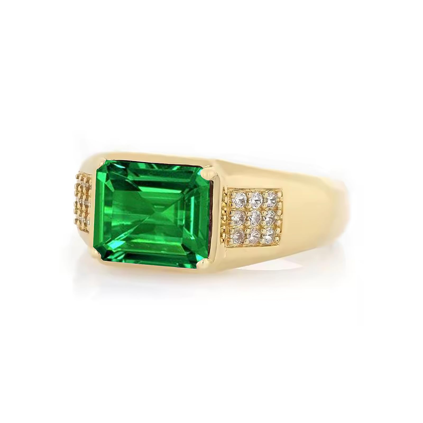 4ct Emerald Cut Gemstone Ring for Men 10K 14K 18K Real Gold Mens Gemstone Engagement Ring Luxury Mens Rings for Dad Husband Jewelry Gift for Birthday Father’s Day Valentine's Day