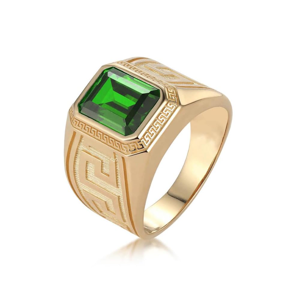 Emerald Men's Ring Sterling Silver 10K 14K 18K Real Gold Customized Green Gemstone Ring for Men Boyfriend Husband Engagement Wedding Anniversary Size 4-16