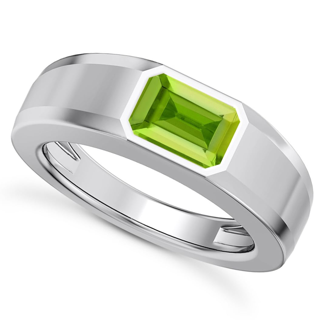 1CT - 3CT Gemstone Signet Pinky Ring - Emerald Cut Gem Pinky Ring White Yellow Rose 10K 14K 18K Gold Sterling Silver Mens Gem Signet Rings for Anniversary Fathers Day