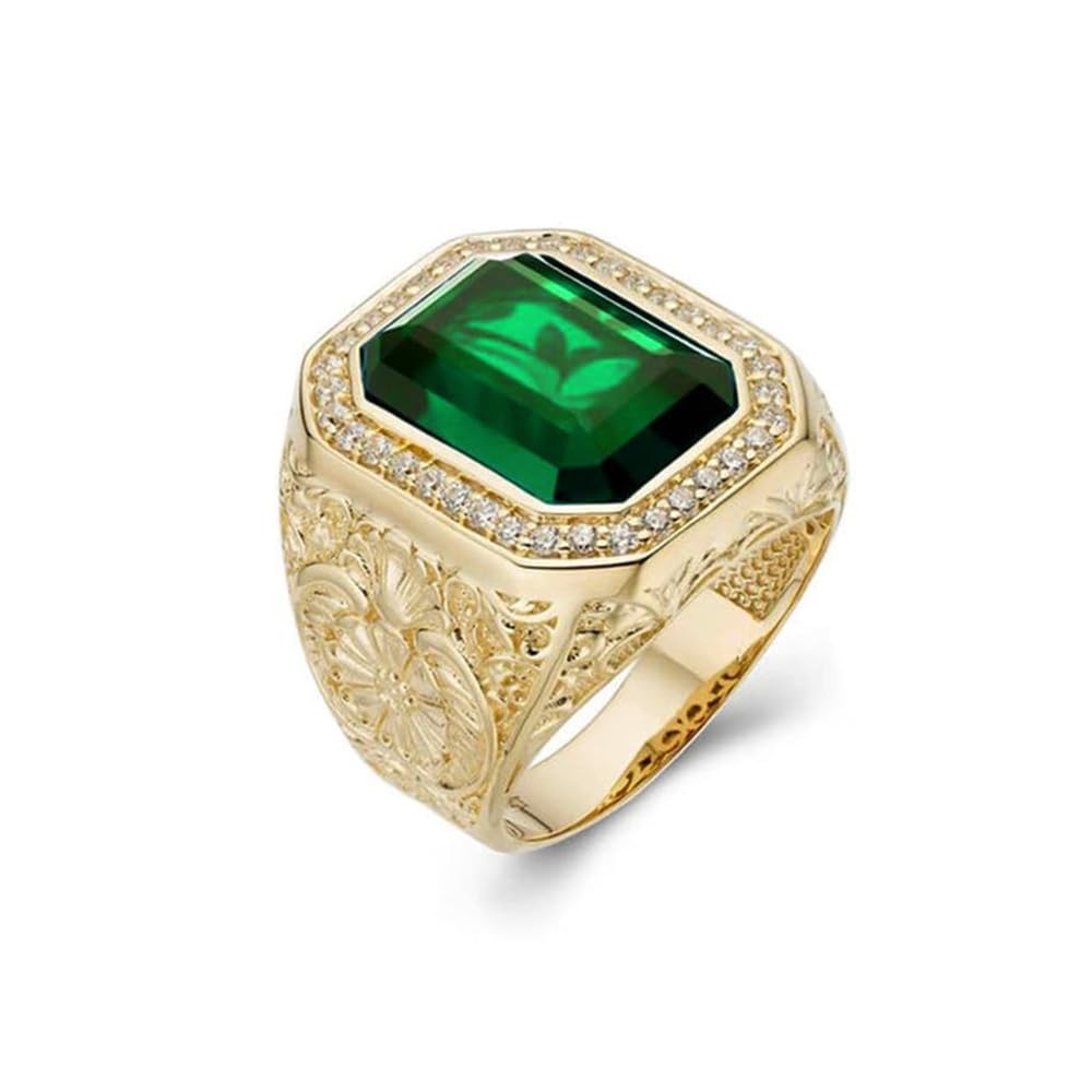 Emerald Men's Ring Sterling Silver 10K 14K 18K Real Gold Customized Green Gemstone Ring for Men Boyfriend Husband Engagement Wedding Anniversary Size 4-16