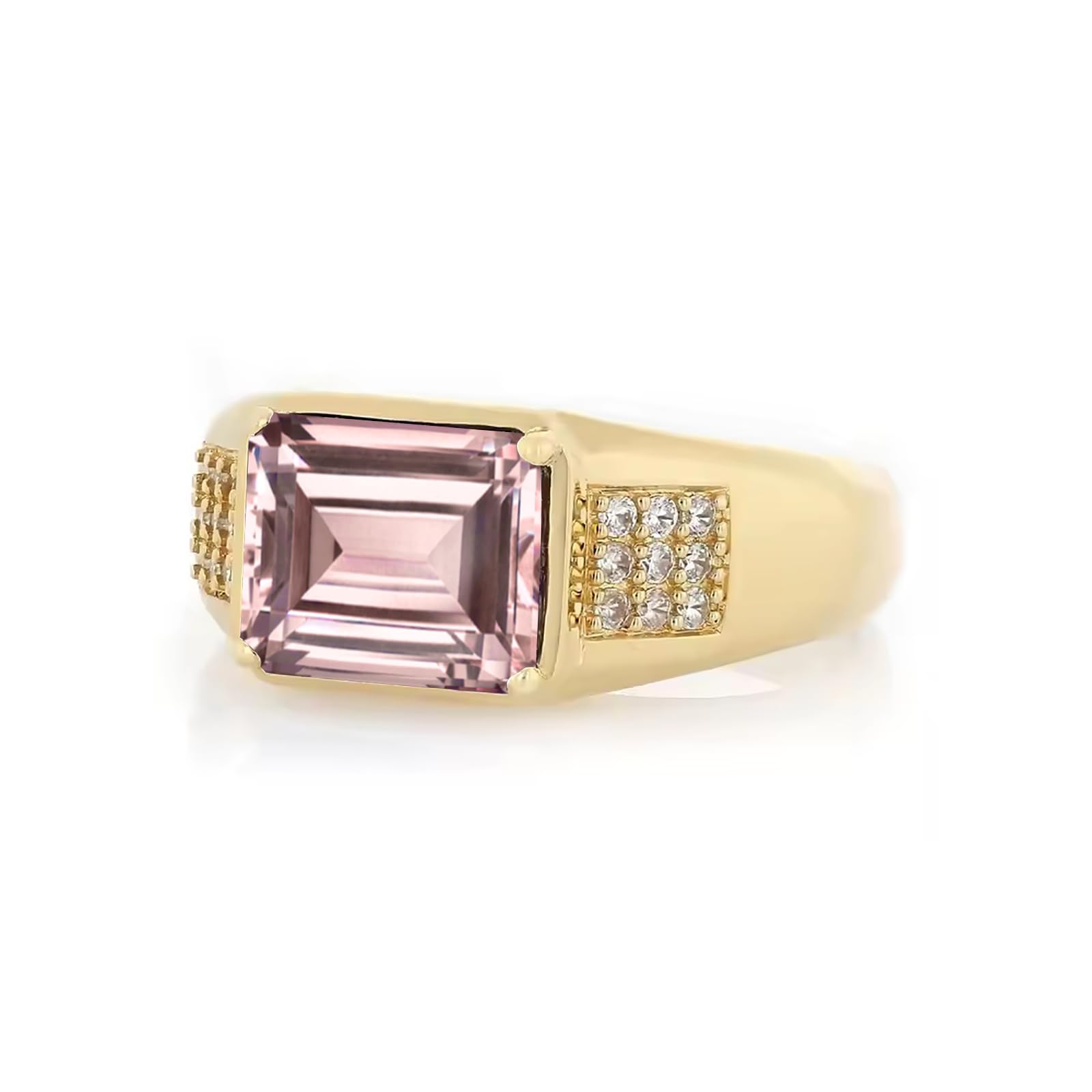 4ct Emerald Cut Gemstone Ring for Men 10K 14K 18K Real Gold Mens Gemstone Engagement Ring Luxury Mens Rings for Dad Husband Jewelry Gift for Birthday Father’s Day Valentine's Day