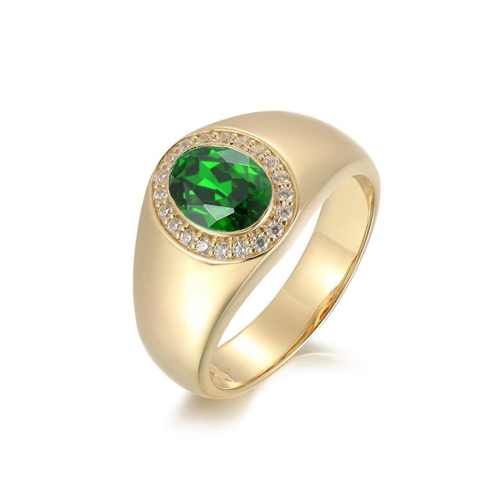 Emerald Men's Ring Sterling Silver 10K 14K 18K Real Gold Customized Green Gemstone Ring for Men Boyfriend Husband Engagement Wedding Anniversary Size 4-16