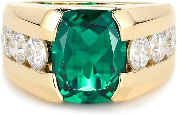 Emerald Men's Ring Sterling Silver 10K 14K 18K Real Gold Customized Green Gemstone Ring for Men Boyfriend Husband Engagement Wedding Anniversary Size 4-16