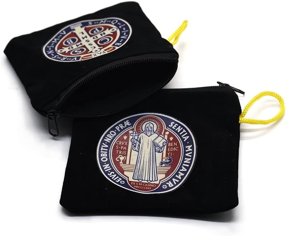 SZQCZB Wooden Rosary Beads Catholic for Men, Saint Benedict Medal and Cross - Comes in Gift Pouch and 18pcs Prayer Cards