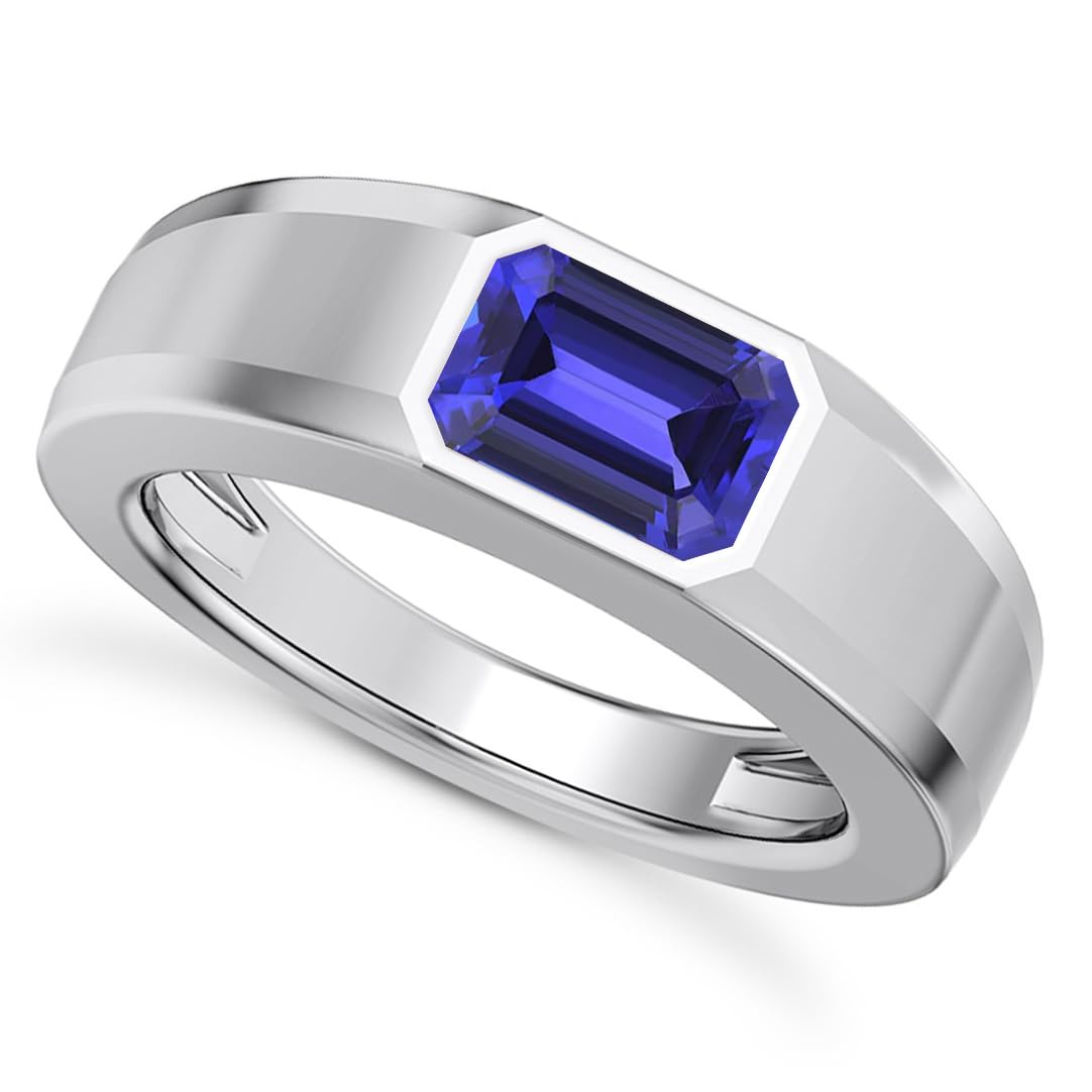 1CT - 3CT Gemstone Signet Pinky Ring - Emerald Cut Gem Pinky Ring White Yellow Rose 10K 14K 18K Gold Sterling Silver Mens Gem Signet Rings for Anniversary Fathers Day