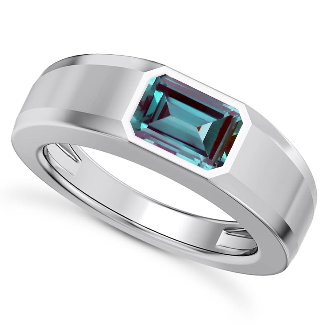1CT - 3CT Gemstone Signet Pinky Ring - Emerald Cut Gem Pinky Ring White Yellow Rose 10K 14K 18K Gold Sterling Silver Mens Gem Signet Rings for Anniversary Fathers Day