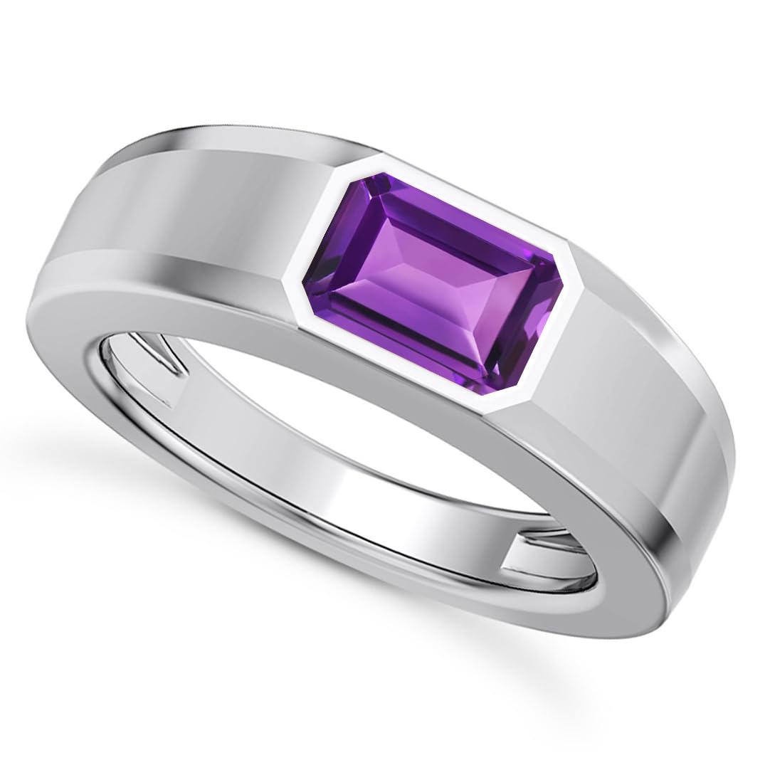 1CT - 3CT Gemstone Signet Pinky Ring - Emerald Cut Gem Pinky Ring White Yellow Rose 10K 14K 18K Gold Sterling Silver Mens Gem Signet Rings for Anniversary Fathers Day