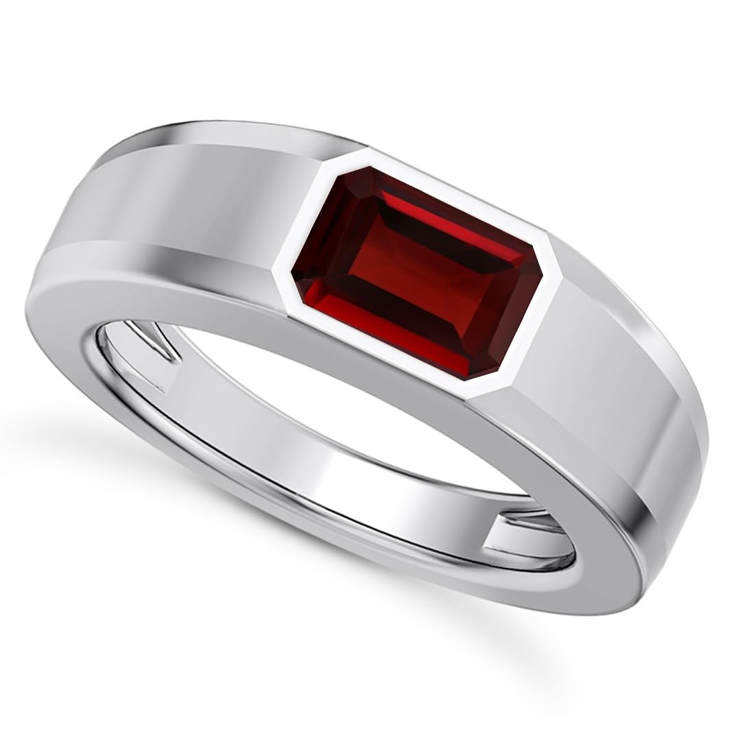 1CT - 3CT Gemstone Signet Pinky Ring - Emerald Cut Gem Pinky Ring White Yellow Rose 10K 14K 18K Gold Sterling Silver Mens Gem Signet Rings for Anniversary Fathers Day
