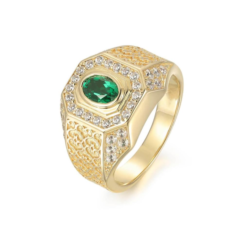 Emerald Men's Ring Sterling Silver 10K 14K 18K Real Gold Customized Green Gemstone Ring for Men Boyfriend Husband Engagement Wedding Anniversary Size 4-16