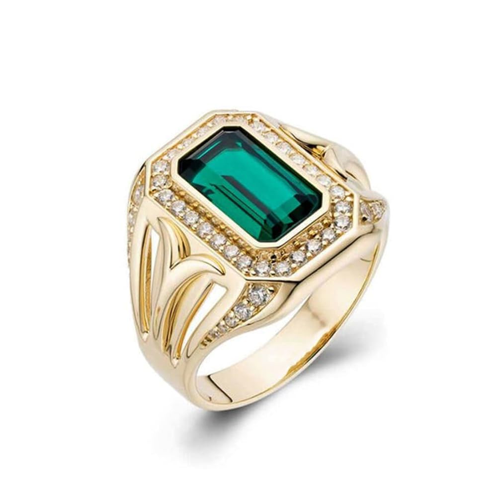 Emerald Men's Ring Sterling Silver 10K 14K 18K Real Gold Customized Green Gemstone Ring for Men Boyfriend Husband Engagement Wedding Anniversary Size 4-16