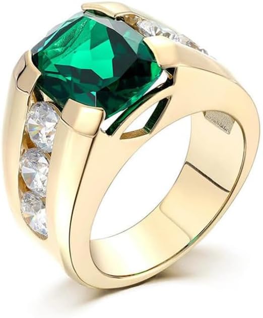 Emerald Men's Ring Sterling Silver 10K 14K 18K Real Gold Customized Green Gemstone Ring for Men Boyfriend Husband Engagement Wedding Anniversary Size 4-16