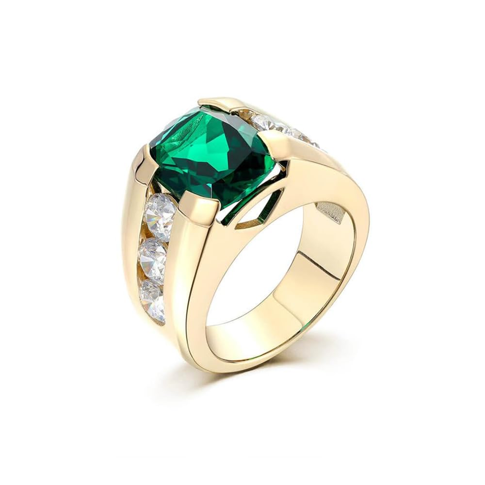 Emerald Men's Ring Sterling Silver 10K 14K 18K Real Gold Customized Green Gemstone Ring for Men Boyfriend Husband Engagement Wedding Anniversary Size 4-16