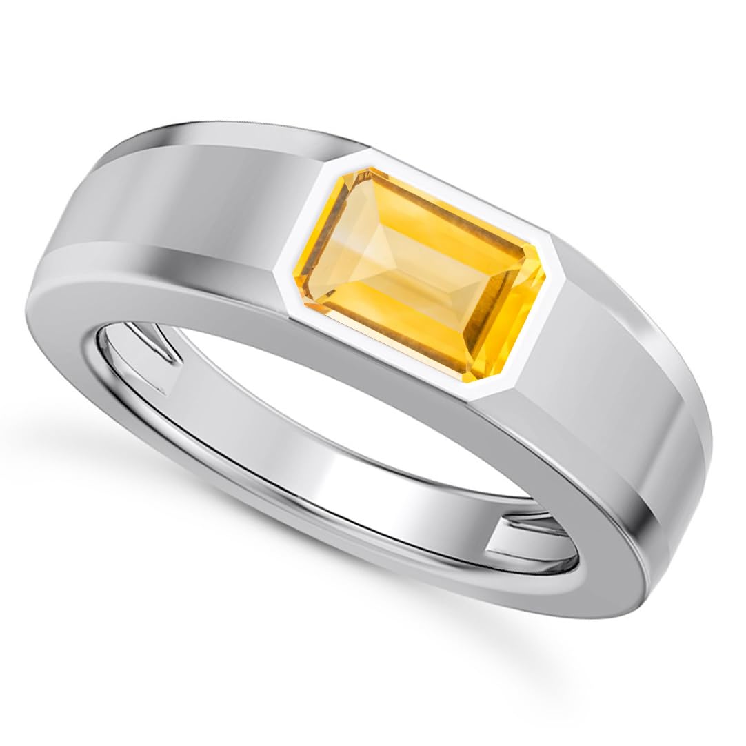 1CT - 3CT Gemstone Signet Pinky Ring - Emerald Cut Gem Pinky Ring White Yellow Rose 10K 14K 18K Gold Sterling Silver Mens Gem Signet Rings for Anniversary Fathers Day