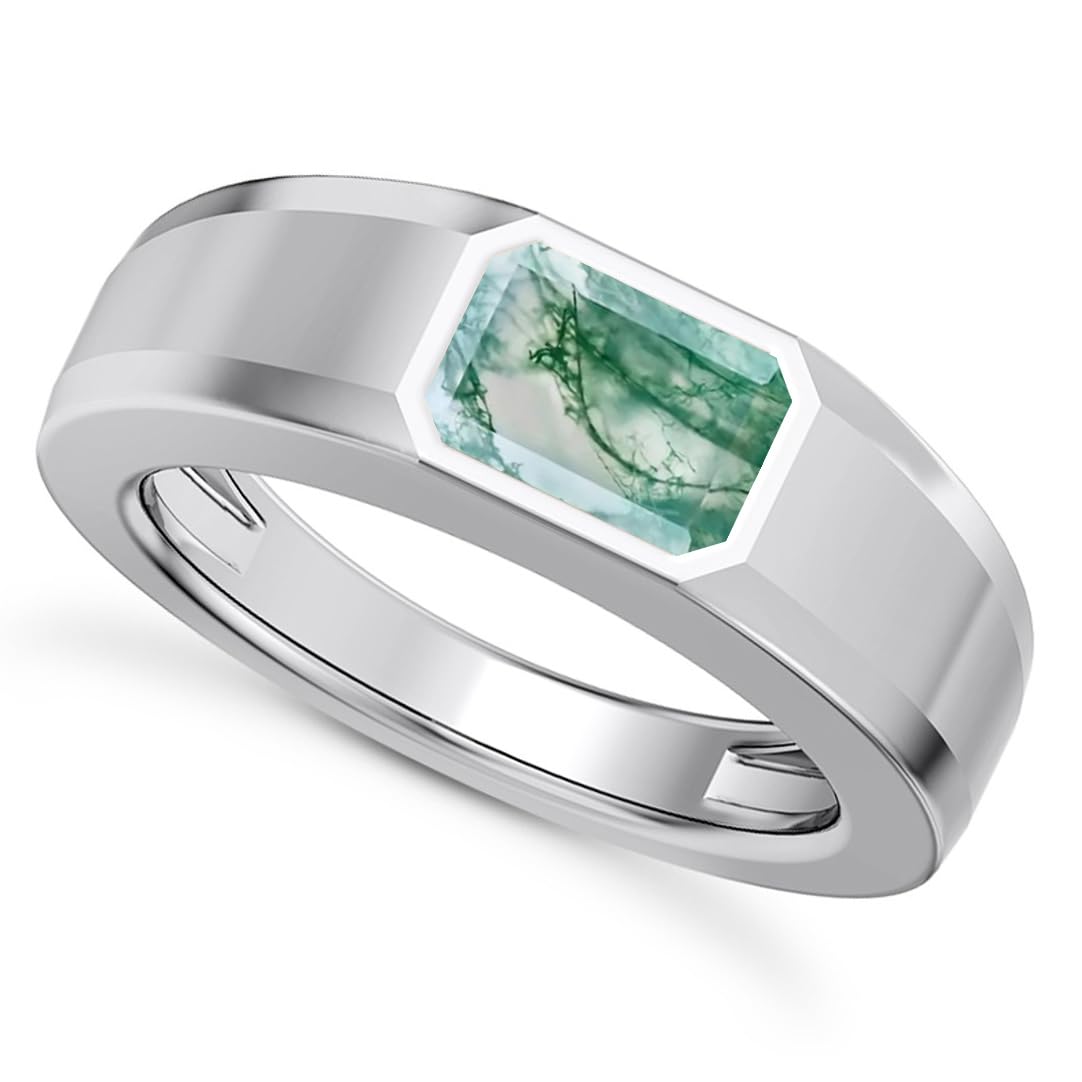 1CT - 3CT Gemstone Signet Pinky Ring - Emerald Cut Gem Pinky Ring White Yellow Rose 10K 14K 18K Gold Sterling Silver Mens Gem Signet Rings for Anniversary Fathers Day