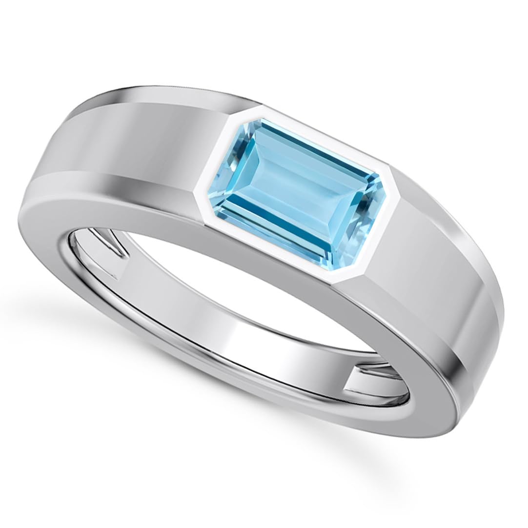 1CT - 3CT Gemstone Signet Pinky Ring - Emerald Cut Gem Pinky Ring White Yellow Rose 10K 14K 18K Gold Sterling Silver Mens Gem Signet Rings for Anniversary Fathers Day