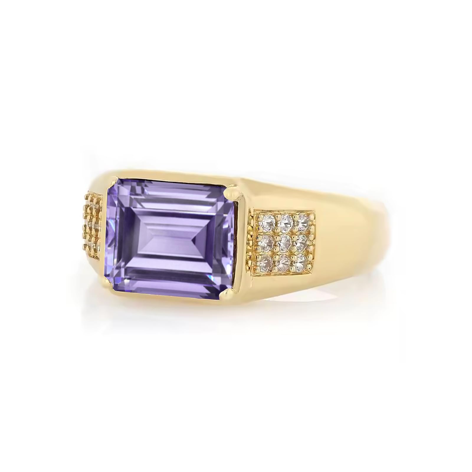 4ct Emerald Cut Gemstone Ring for Men 10K 14K 18K Real Gold Mens Gemstone Engagement Ring Luxury Mens Rings for Dad Husband Jewelry Gift for Birthday Father’s Day Valentine's Day