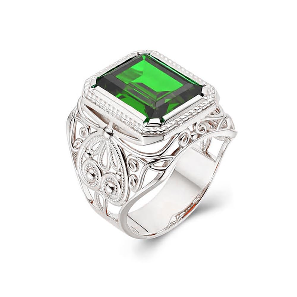 Emerald Men's Ring Sterling Silver 10K 14K 18K Real Gold Customized Green Gemstone Ring for Men Boyfriend Husband Engagement Wedding Anniversary Size 4-16