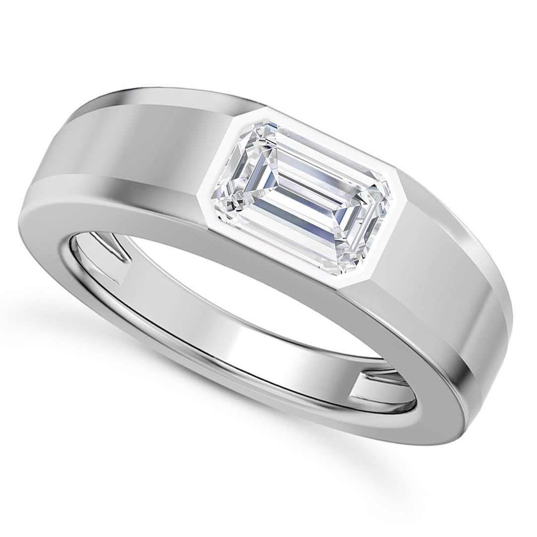 1CT - 3CT Gemstone Signet Pinky Ring - Emerald Cut Gem Pinky Ring White Yellow Rose 10K 14K 18K Gold Sterling Silver Mens Gem Signet Rings for Anniversary Fathers Day