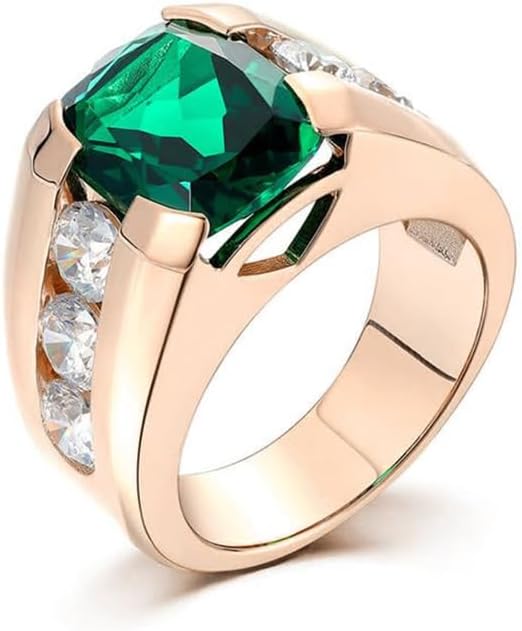 Emerald Men's Ring Sterling Silver 10K 14K 18K Real Gold Customized Green Gemstone Ring for Men Boyfriend Husband Engagement Wedding Anniversary Size 4-16
