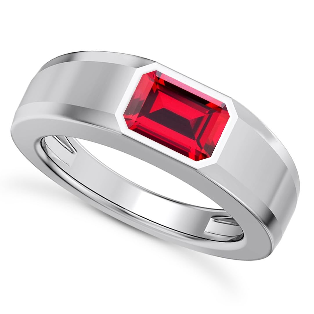 1CT - 3CT Gemstone Signet Pinky Ring - Emerald Cut Gem Pinky Ring White Yellow Rose 10K 14K 18K Gold Sterling Silver Mens Gem Signet Rings for Anniversary Fathers Day